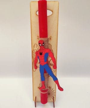 Λαμπάδα με μαγνητάκι Spiderman και ξύλινη πλάτη με τη φιγούρα του Spiderman και ιστό