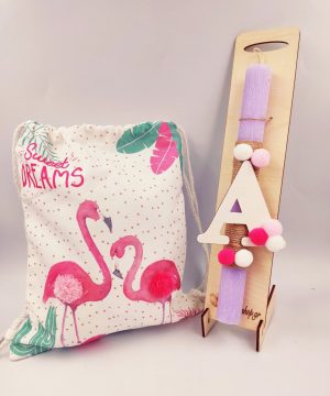 Λαμπάδα με φλαμίνγκο και σακίδιο πλάτης