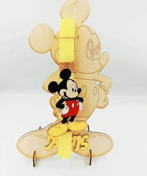Λαμπάδα Mickie με ξύλινη διακοσμητική πλάτη ( με όνομα της επιλογής σας) και φιγούρα ξύλινο μαγνητάκι
