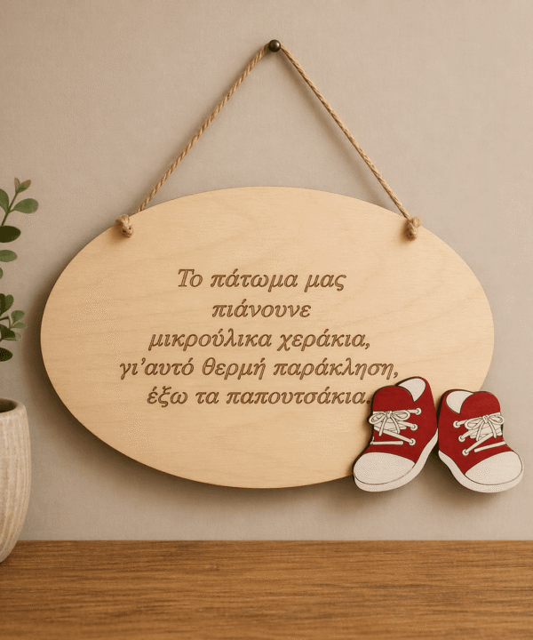 Ξύλινο ταμπελάκι "έξω τα παπουτσάκια'