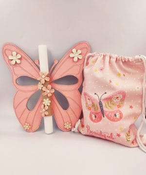 Λαμπάδα πεταλούδα με σακίδιο πλάτης