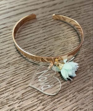 Βραχιόλι νονά – ροζ χρυσό , βεραμάν φουντάκι ,με διάφανο πλεξιγκλάς