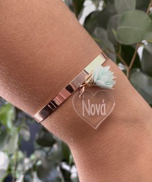 Alternative view of Βραχιόλι νονά – ροζ χρυσό , βεραμάν φουντάκι ,με διάφανο πλεξιγκλάς