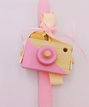 Λαμπάδα με ξύλινο παιχνίδι ροζ φωτογραφική μηχανή