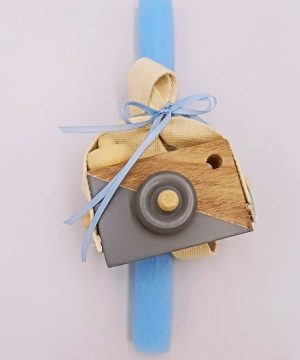 Λαμπάδα με ξύλινο παιχνίδι γκρί φωτογραφική μηχανή