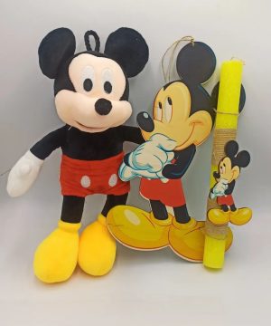 Λαμπάδα Mickey  με έγχρωμη πλάτη , μαγνητάκι πάνω στη λαμπάδα και λούτρινο