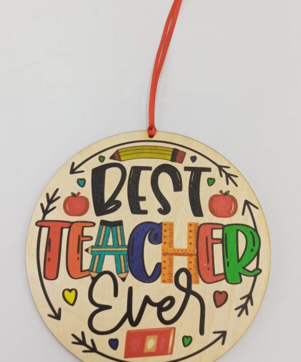 Ξύλινο έγχρωμο διακοσμητικό «best teacher ever»