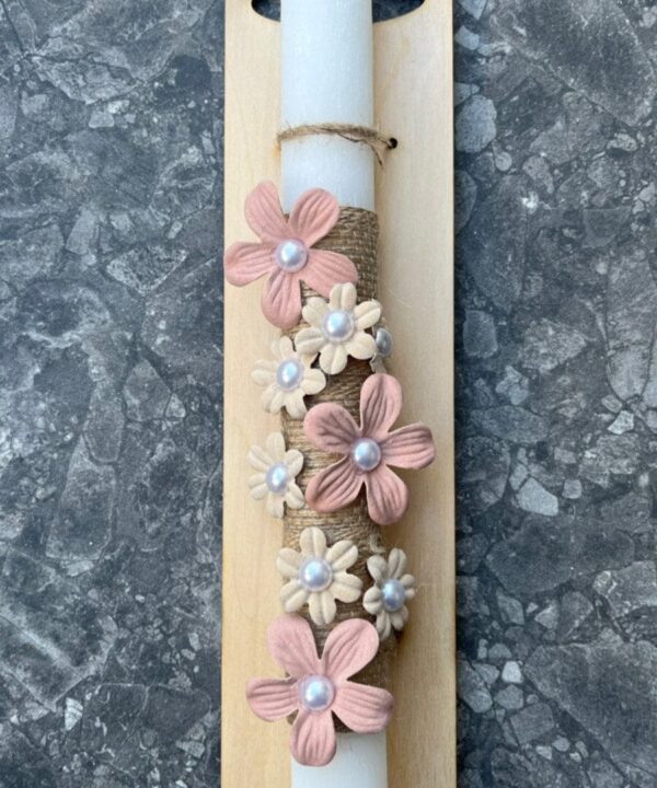 Λαμπάδα floral με πέρλες