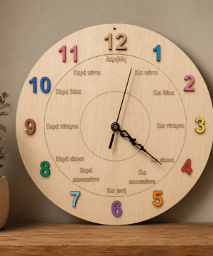Ρολόι εκμάθησης με ανάγλυφα νούμερα και αναλυτική γραφή της ώρας