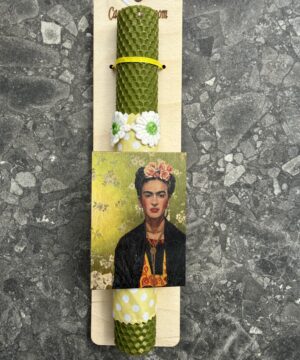 Λαμπάδα Frida Kahlo από μελισσοκέρι - λάιμ, με μαγνητάκι