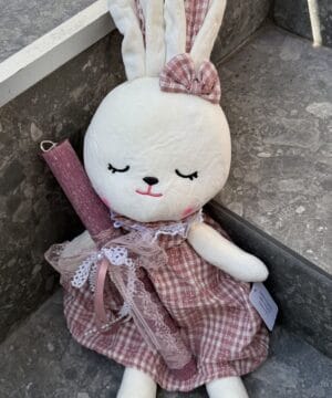 Λαμπάδα διακοσμημένη με λούτρινη κούκλα κουνελάκι 62 εκ