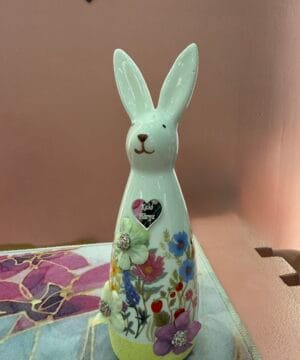 Λαγουδάκι φλοράλ με ασημί καλό Πάσχα -  κίτρινη βάση