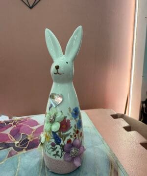 Λαγουδάκι φλοράλ με ασημί καλό Πάσχα -  ροζ βάση