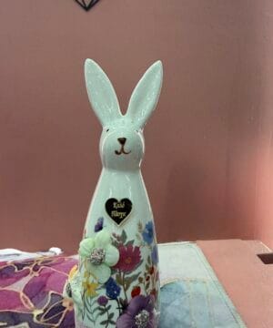 Λαγουδάκι φλοράλ με χρυσό καλό Πάσχα -  ροζ βάση